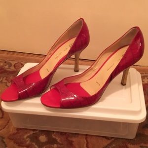 St John Peep Toe Red Croc Pumps